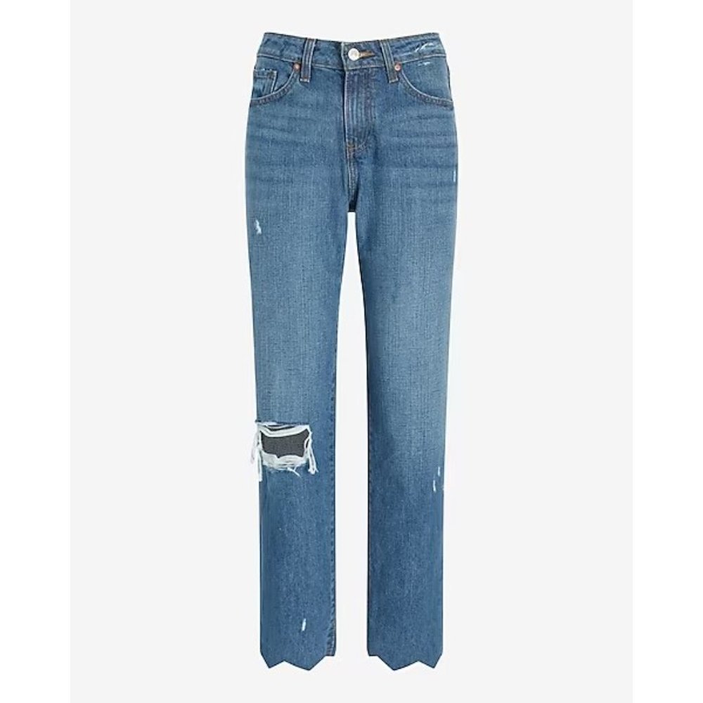 Express Mid Rise Ripped Boyfriend Jeans 2 - Picture 3 of 3